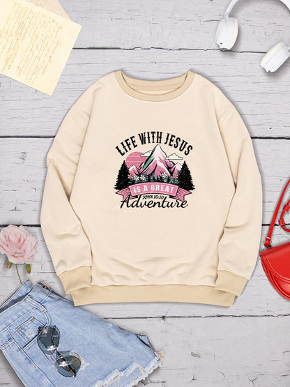 LIFE WITH JESUS IS A GREAT ADVENTURE Round Neck Sweatshirt-Jewearrings