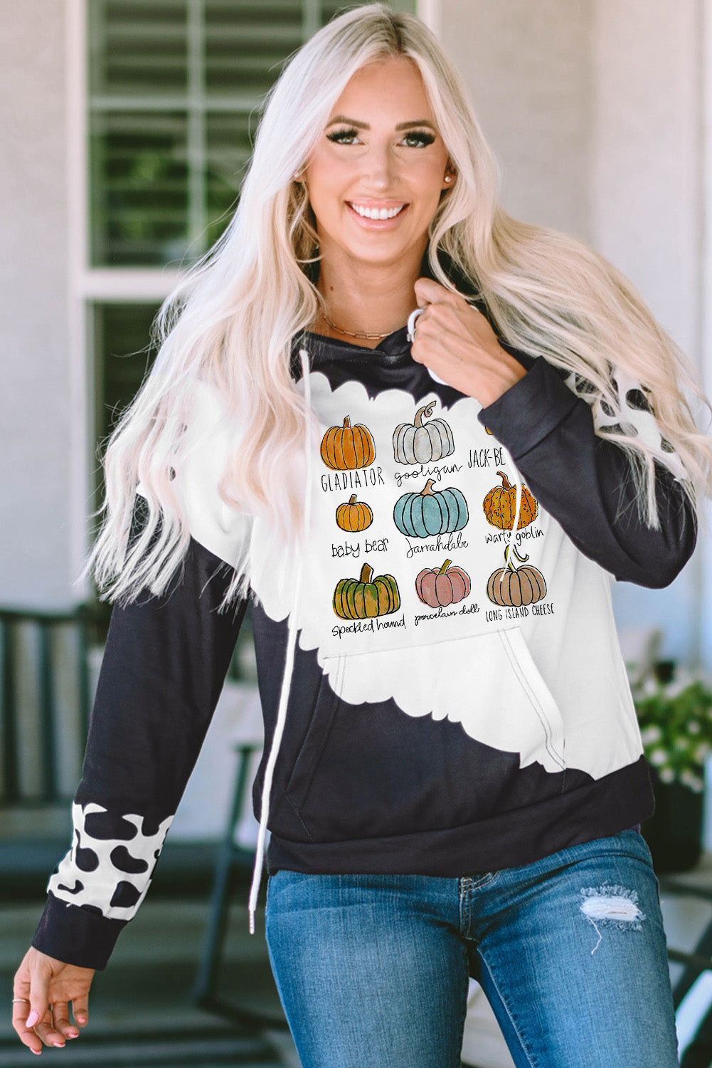 Pumpkin Graphic Drawstring Hoodie with Pocket-Jewearrings