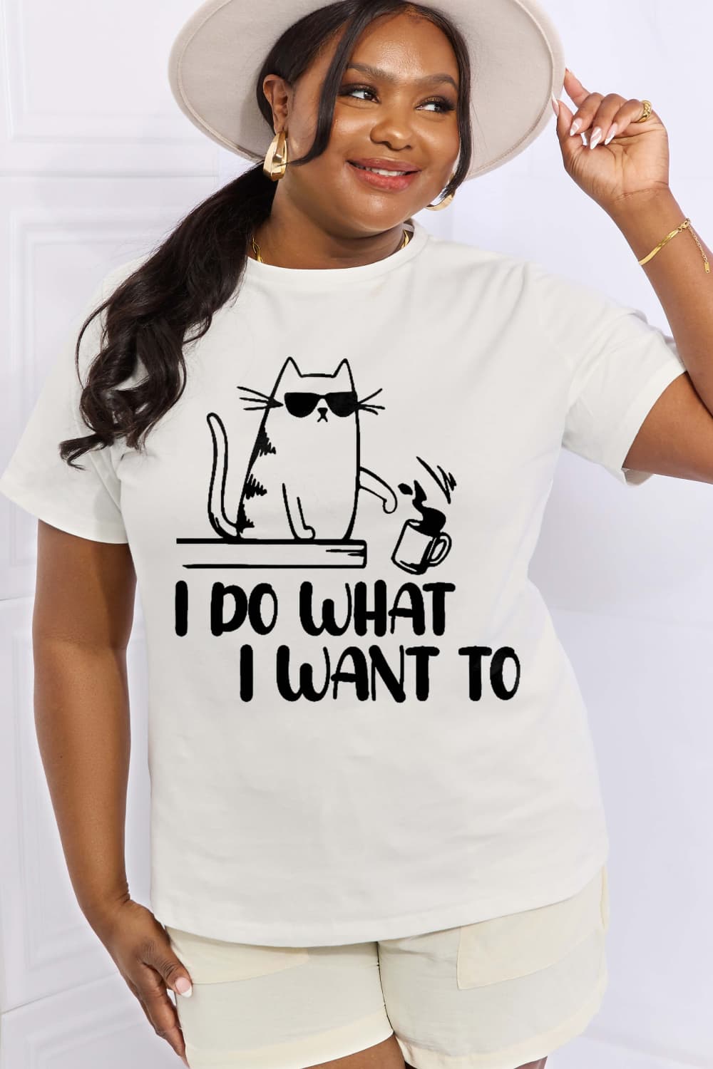 Simply Love Full Size I DO WHAT I WANT TO Graphic Cotton Tee-Jewearrings