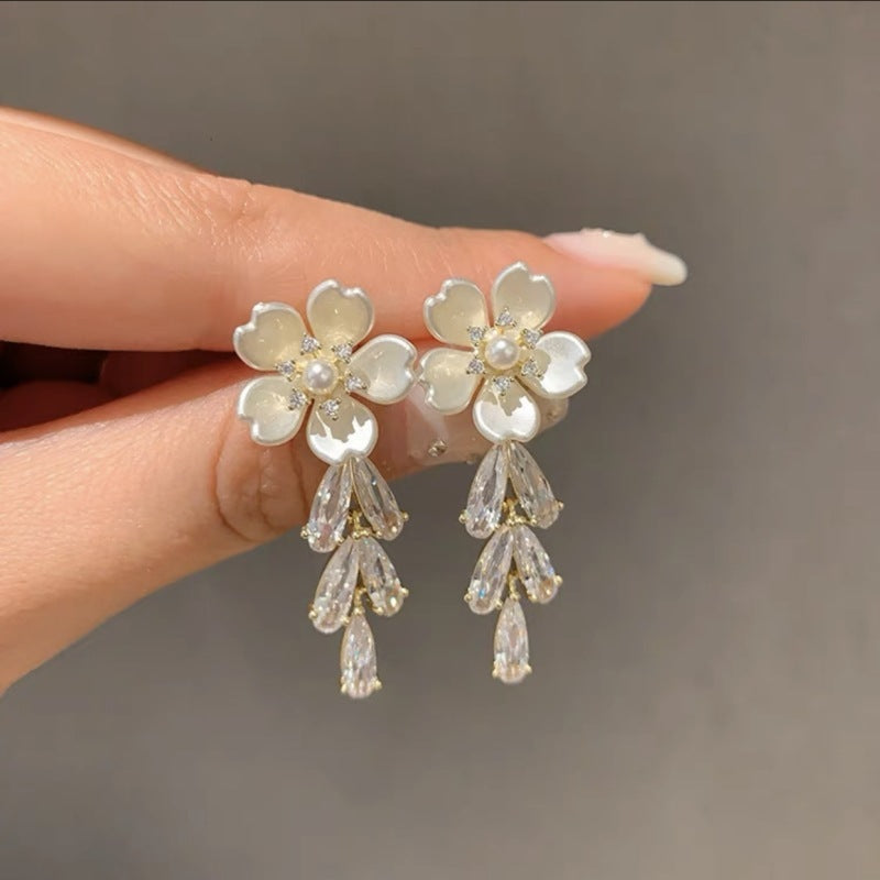 Art And Fashion 3D Petal Tassel Earrings S925 Silver Needle-Jewearrings