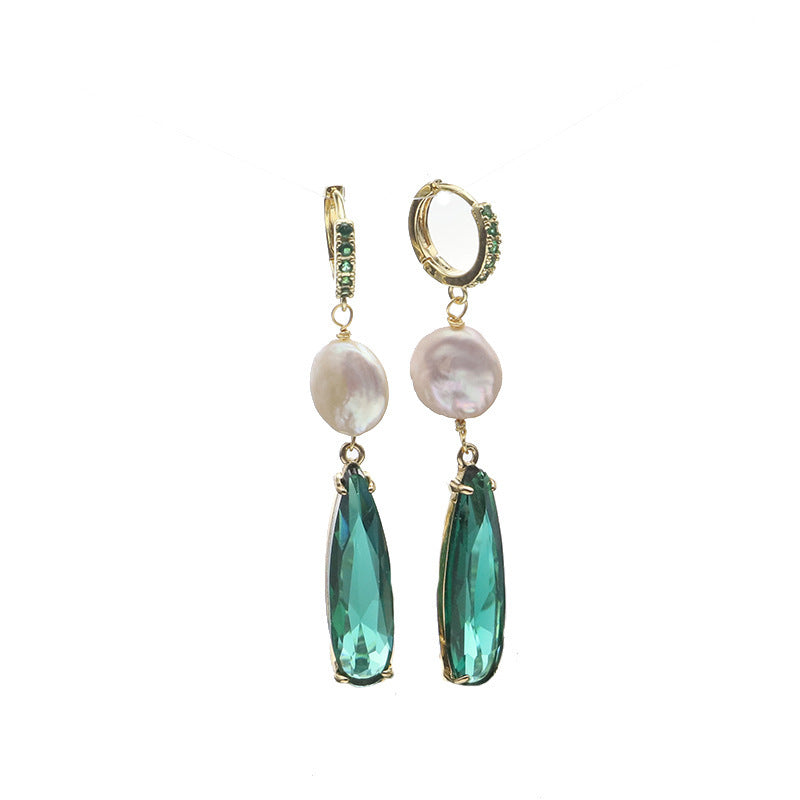 Natural Pearl Earrings Premium Niche Emerald Drops-Jewearrings