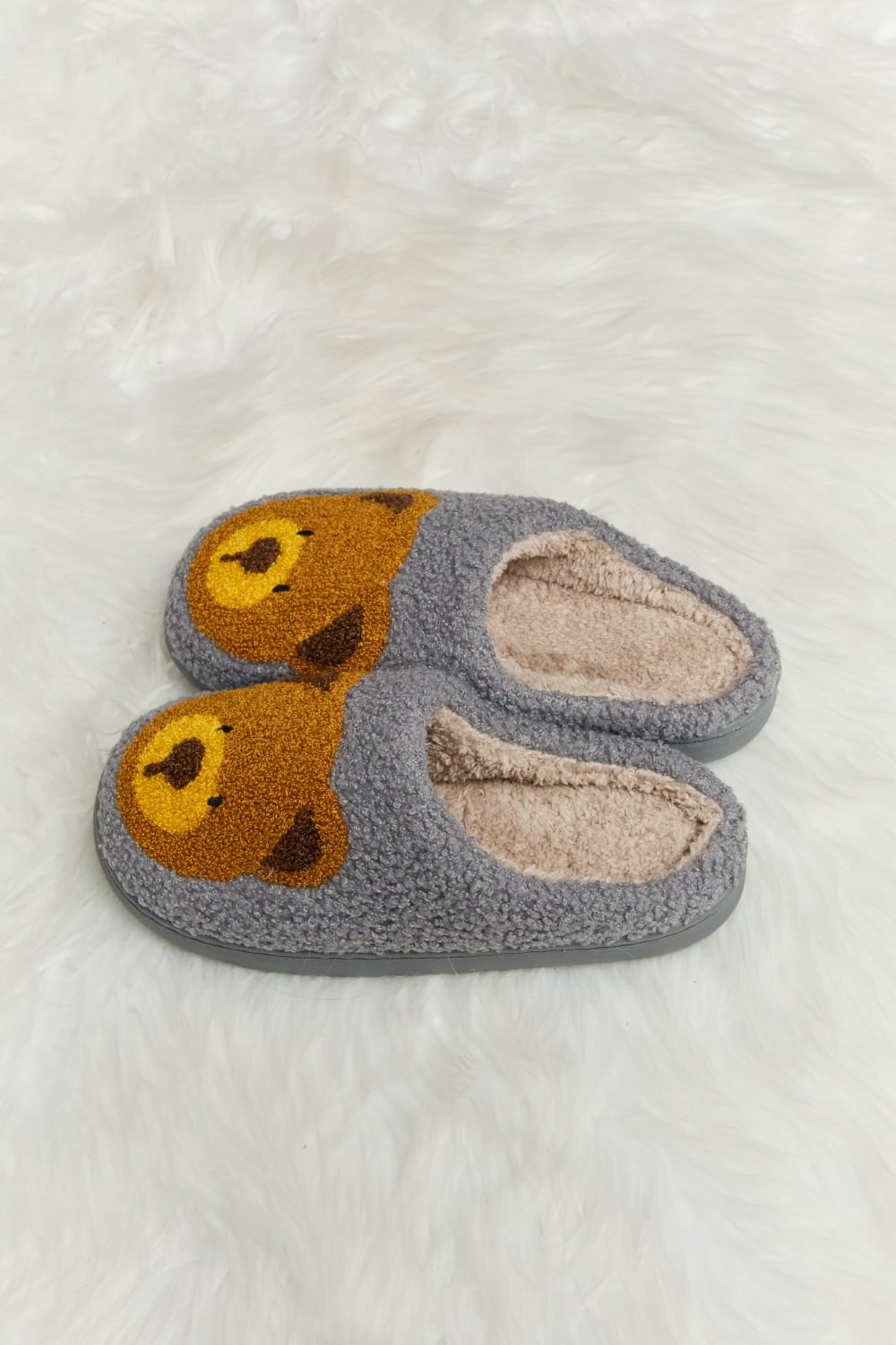 Melody Teddy Bear Print Plush Slide Slippers-Jewearrings