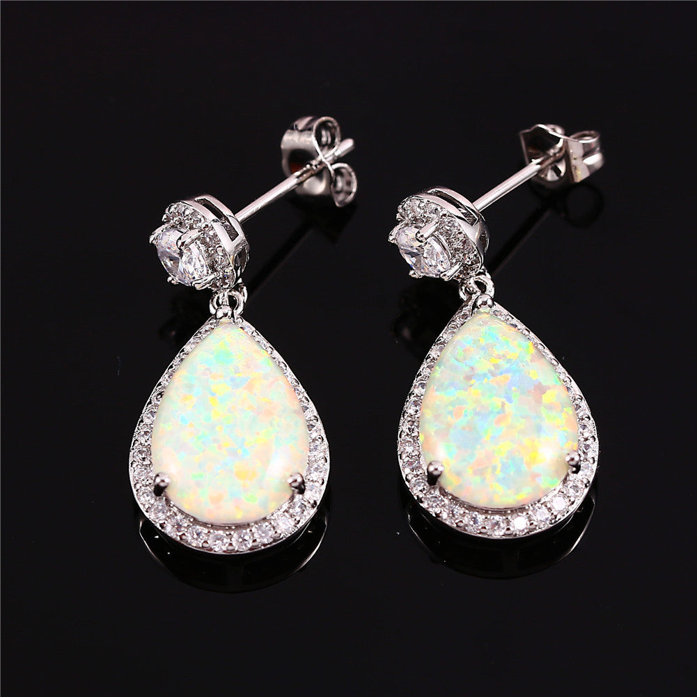 Platinum Opal Water Drop Earrings Temperament Wild-Jewearrings