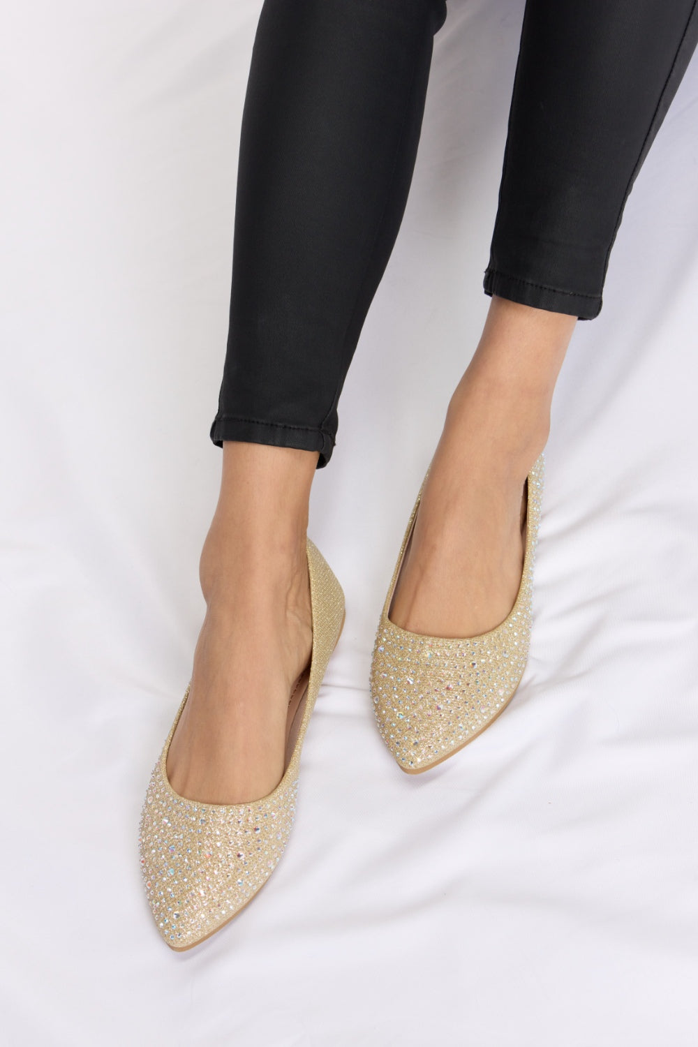 Forever Link Rhinestone Point Toe Flat Slip-Ons-Jewearrings