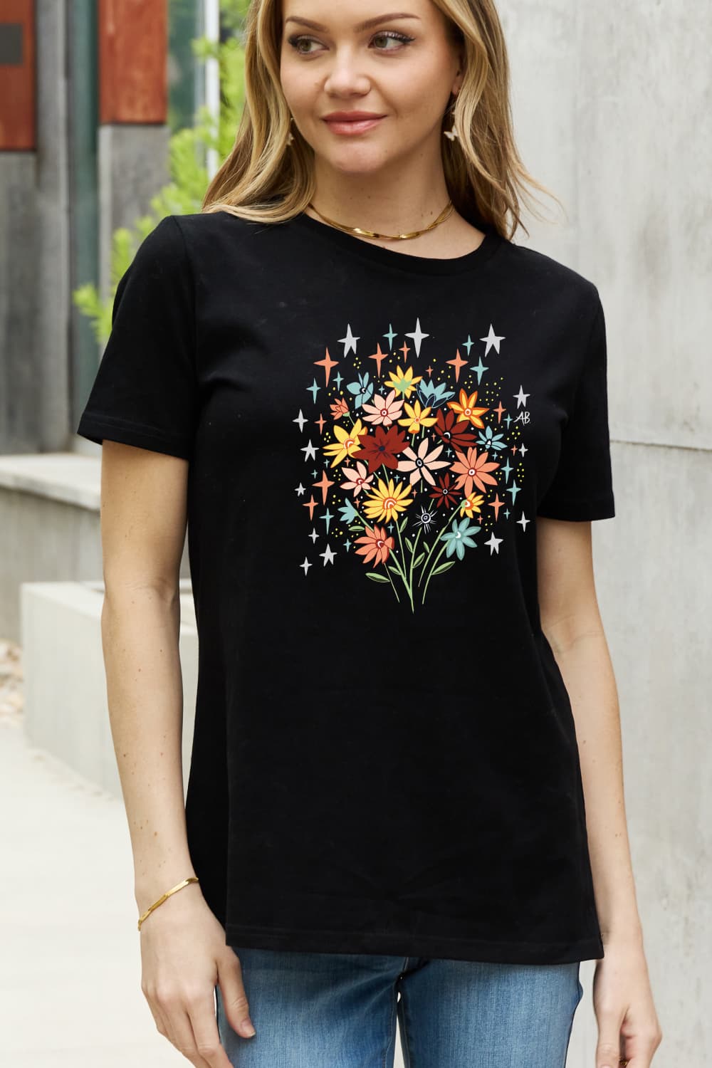 Simply Love Full Size Floral Graphic Cotton Tee-Jewearrings