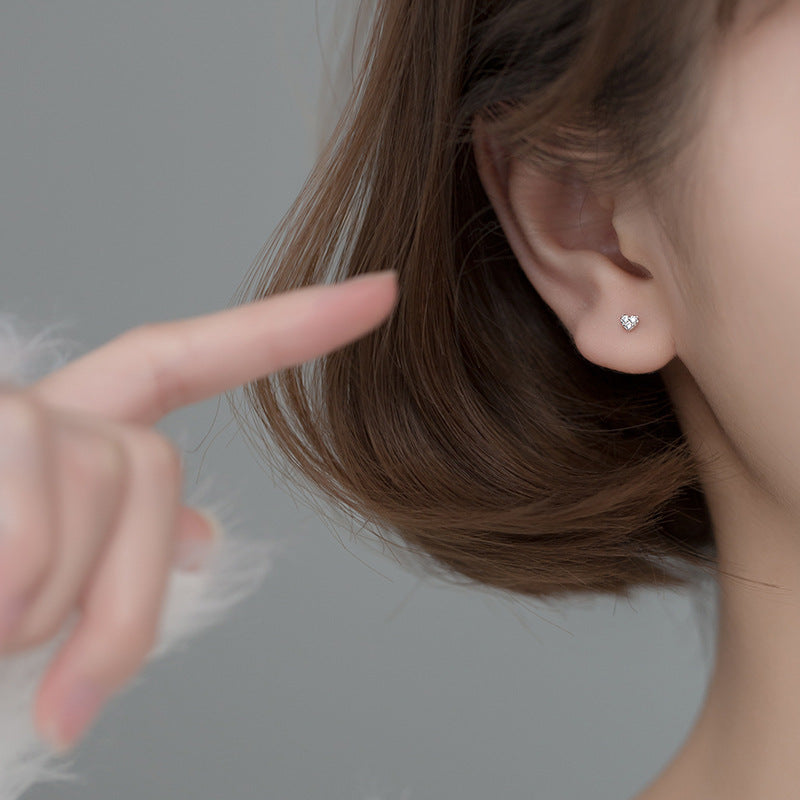 S925 Silver Stud Earrings For Women Korean Style Simple Rhinestone Graceful And Petite Love-Jewearrings