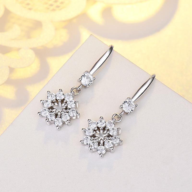 S925 Sterling Silver Zircon Snowflake Earrings Female-Jewearrings