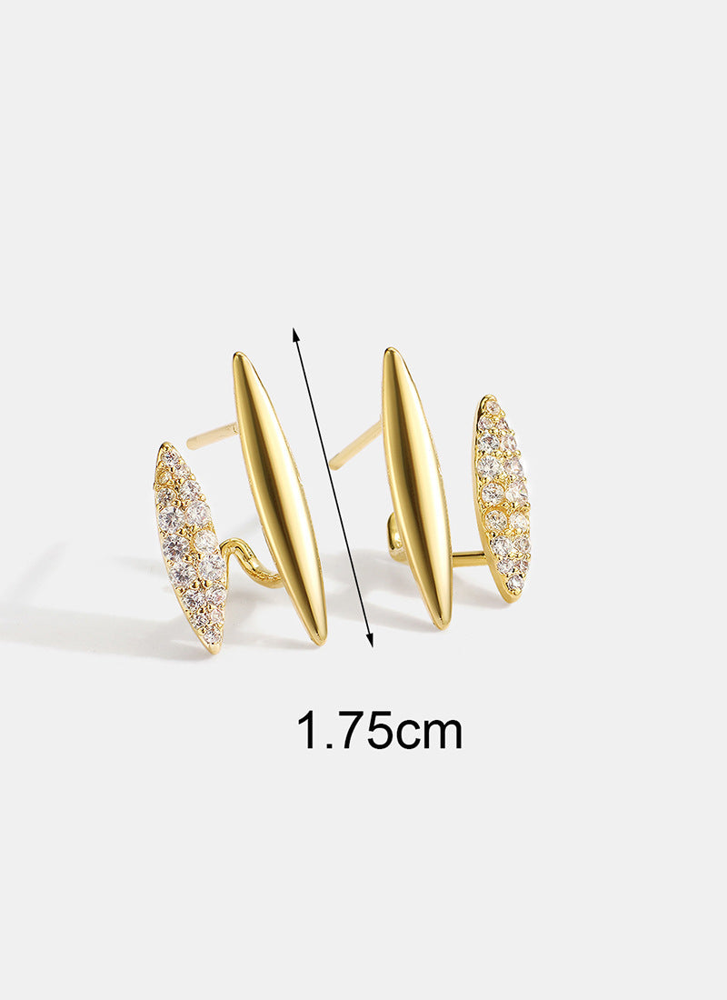 Micro-inlaid Pointed Double-layer Stud Earrings Female Silver Needle-Jewearrings