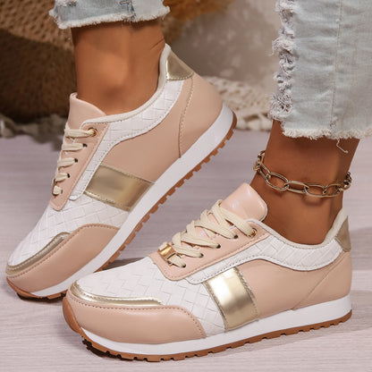 Lace-Up PU Leather Sneakers-Jewearrings