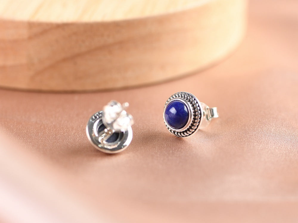 Women's Silver Stud Earrings With Lapis Lazuli-Jewearrings