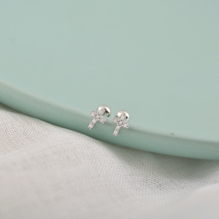 Mini Silver Cross Stud Earrings-Jewearrings