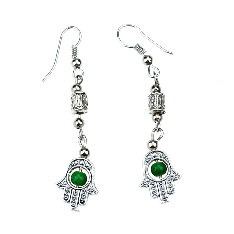 Eye Buddha Handheld Colorful Silver Beaded Vintage Pendant Earrings-Jewearrings