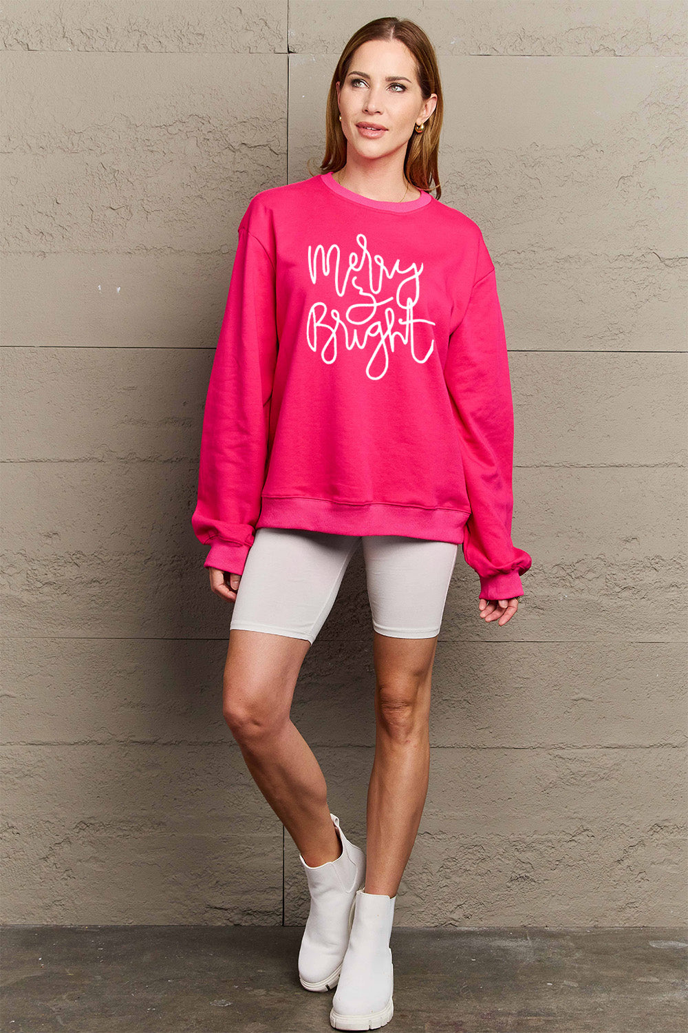 Simply Love Full Size MERRY AND BRIGHT Graphic Sweatshirt-Jewearrings