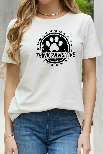 Simply Love Simply Love Full Size THINK PAWSITIVE Graphic Cotton Tee-Jewearrings