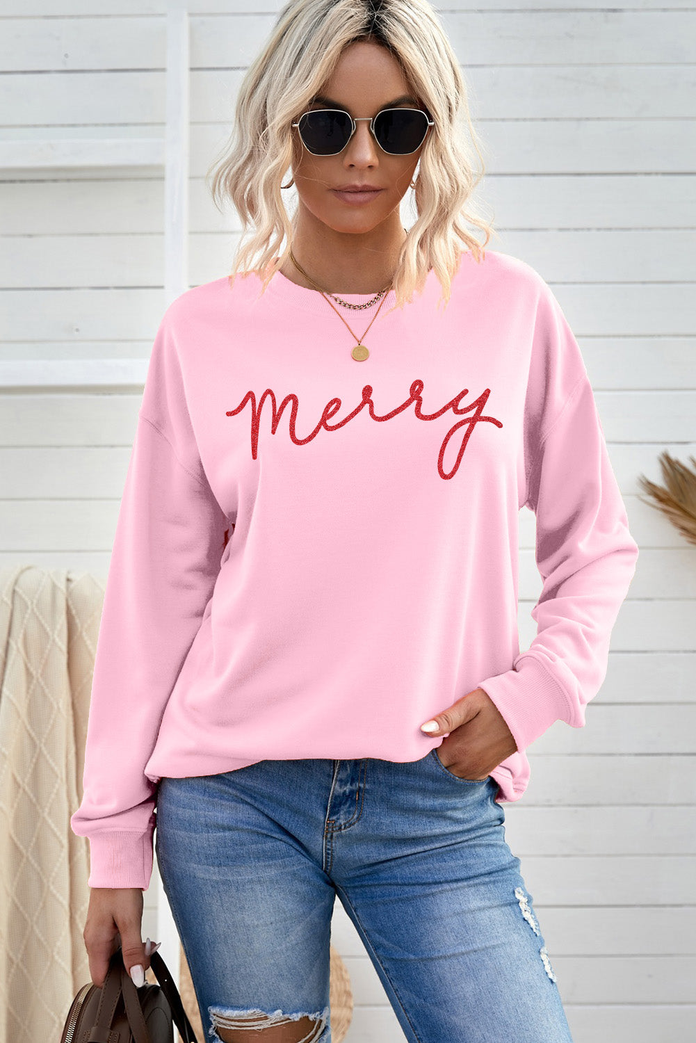 MERRY Graphic Drop Shoulder Sweatshirt-Jewearrings