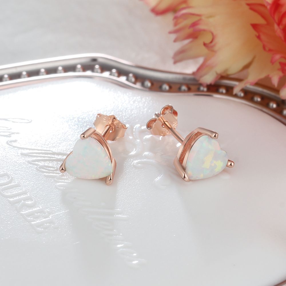 Fire Opal Small Heart Stud Earrings-Jewearrings