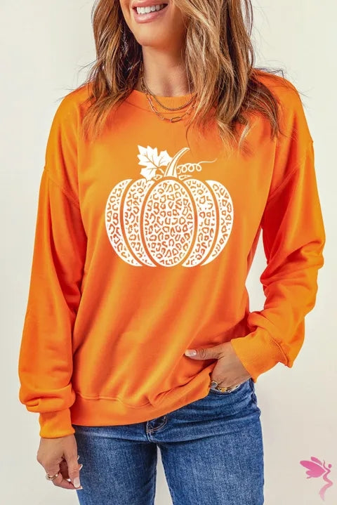 Round Neck Dropped Shoulder Pumpkin Graphic Sweatshirt-Jewearrings