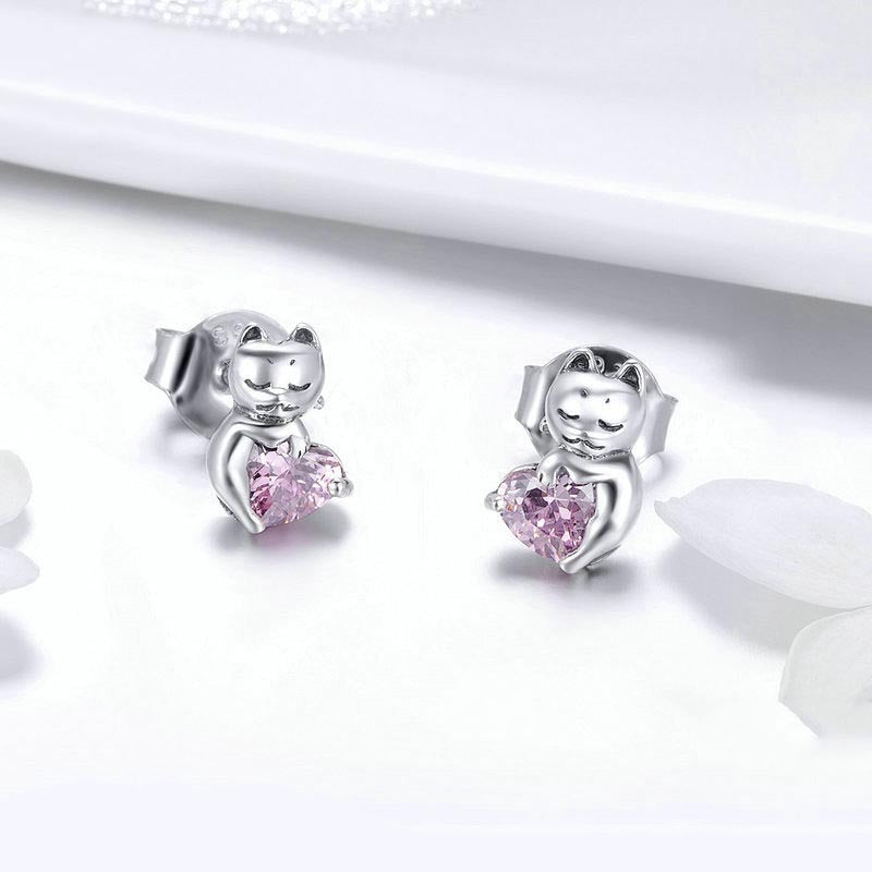 S925 Sterling Silver Cute Cat Jewelry Earrings-Jewearrings