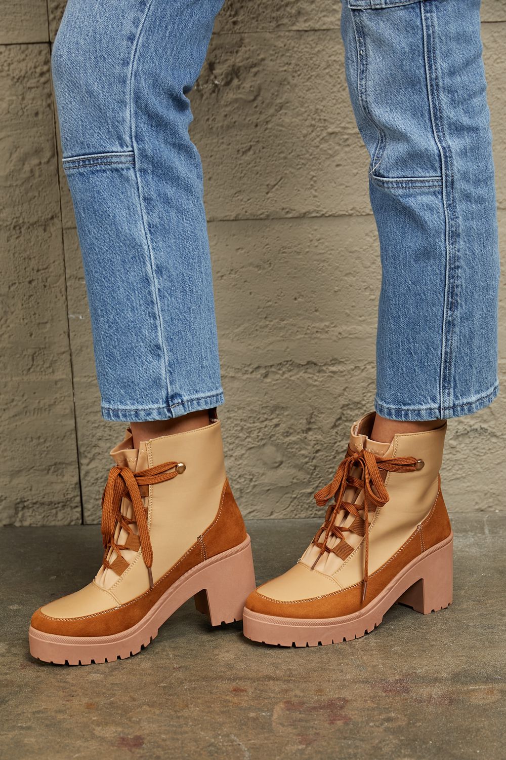 East Lion Corp Lace Up Lug Booties-Jewearrings