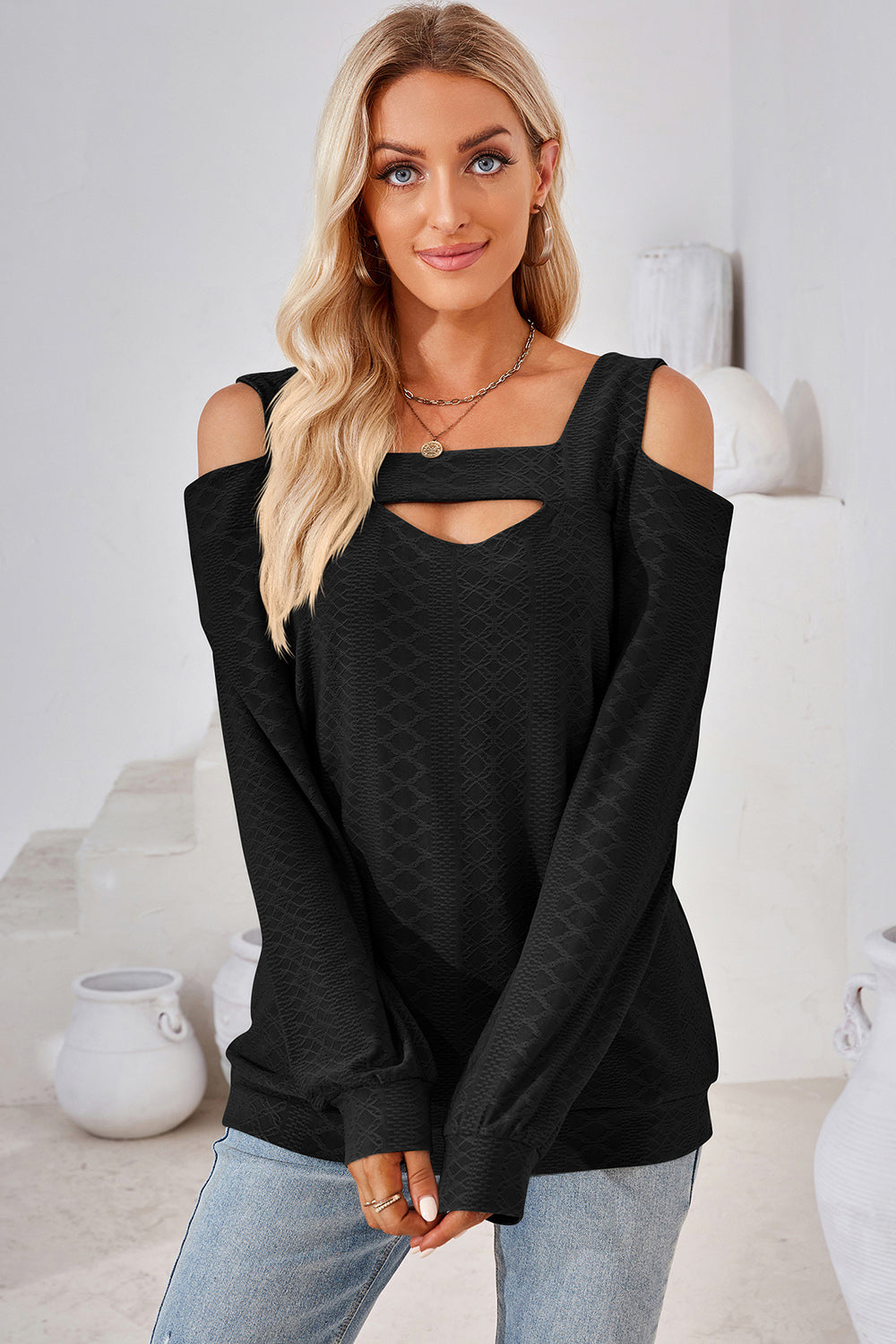 Cutout Square Neck Cold Shoulder T-Shirt-Jewearrings