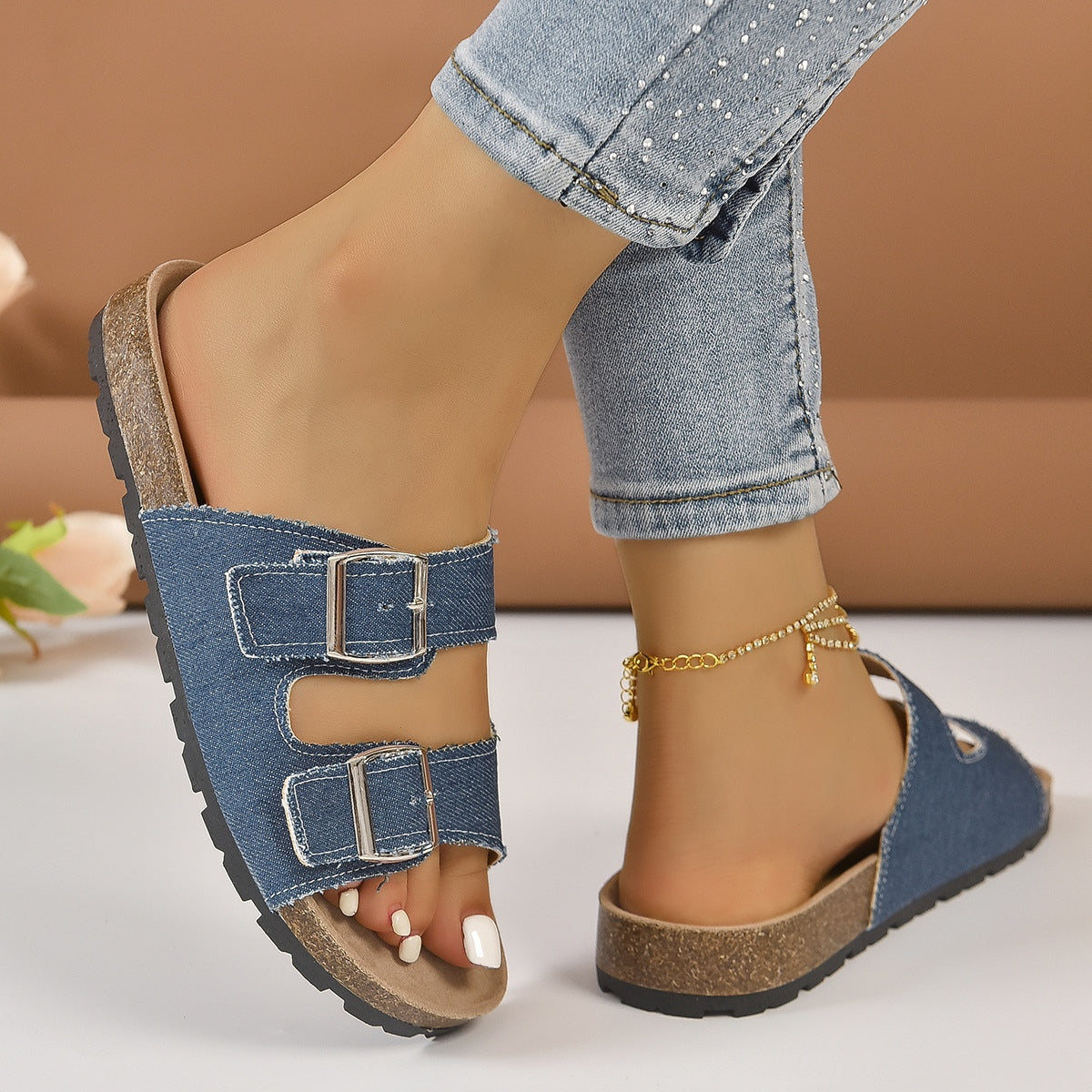 Open Toe Double Buckle Sandals-Jewearrings