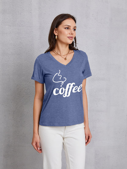 COFFEE V-Neck Short Sleeve T-Shirt-Jewearrings