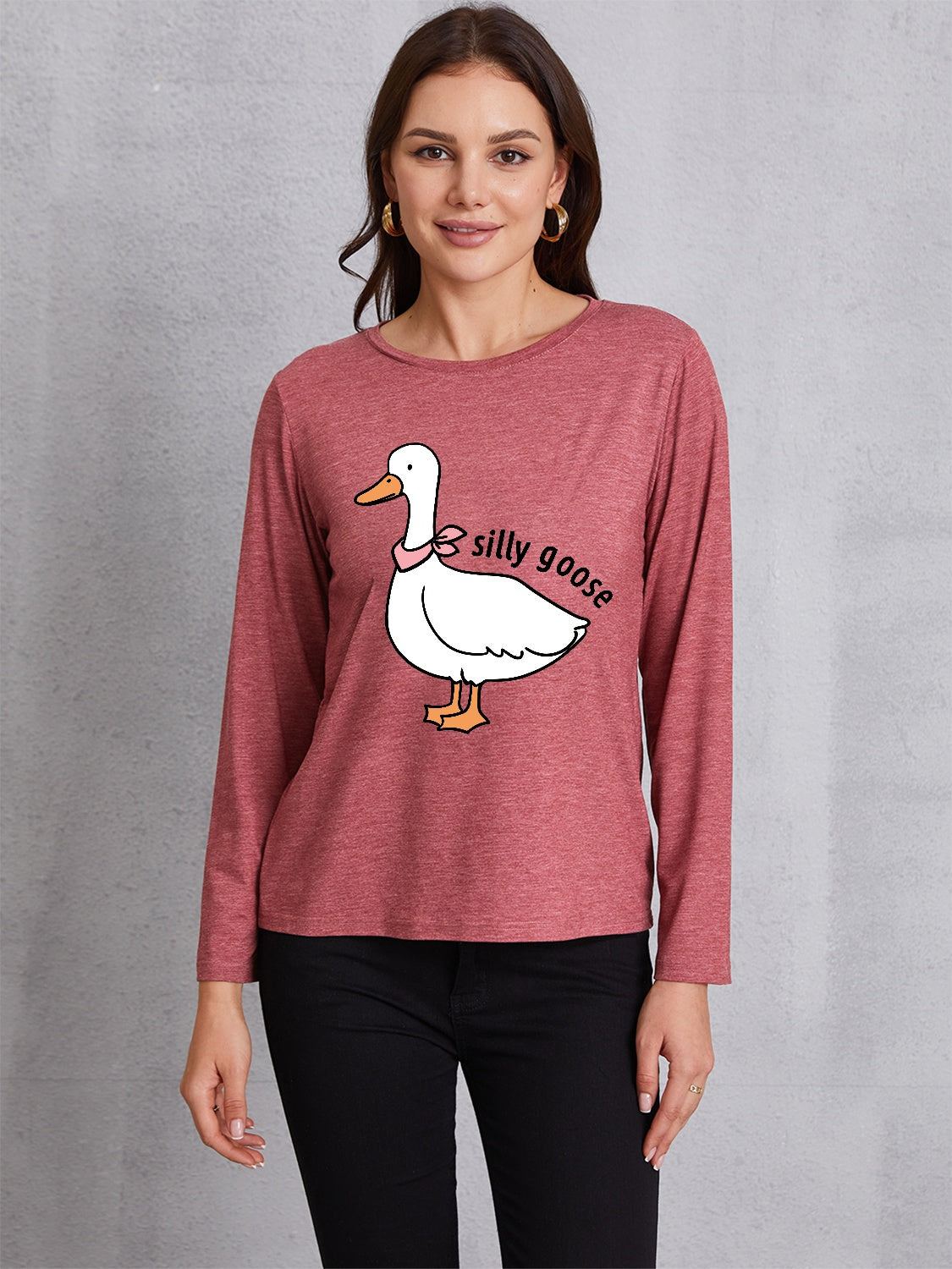 Goose Graphic Round Neck Long Sleeve T-Shirt-Jewearrings