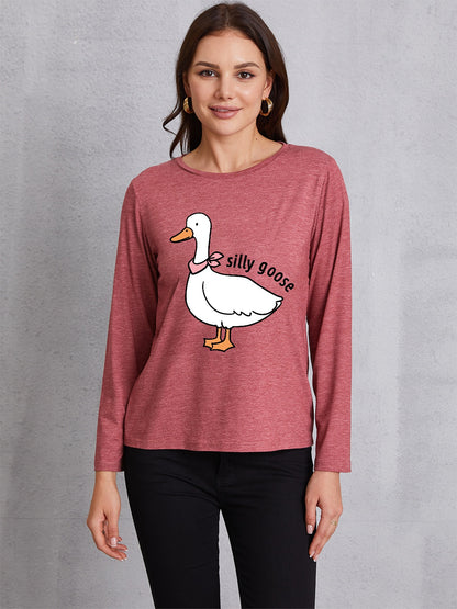 Goose Graphic Round Neck Long Sleeve T-Shirt-Jewearrings