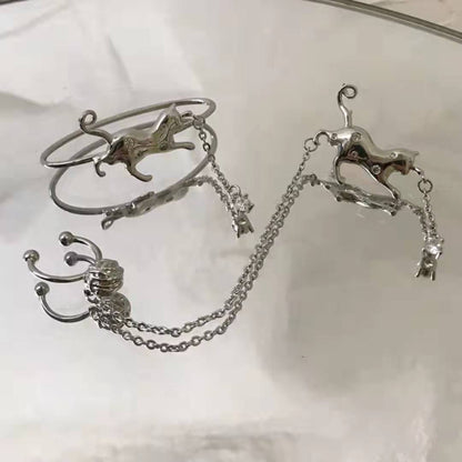 Cat Earrings In Cold Style Silver Needle Ear Clip Ear Hanging-Jewearrings