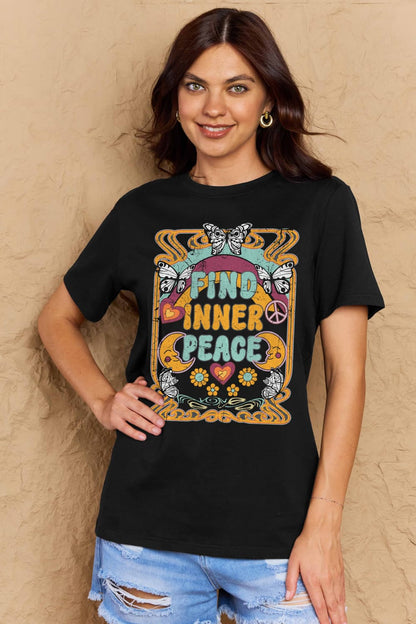 Simply Love Full Size FIND INNER PEACE Graphic Cotton T-Shirt-Jewearrings