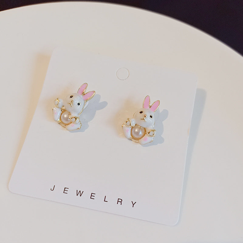 Sweet Cute Rabbit Stud Earrings 925 Silver Needle-Jewearrings