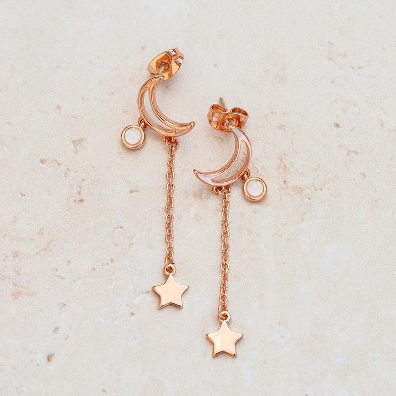 Trendy Earrings Rose Gold Lifting Star Moon-Jewearrings