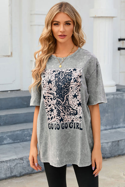 GO GO GO GIRL Round Neck Short Sleeve T-Shirt-Jewearrings