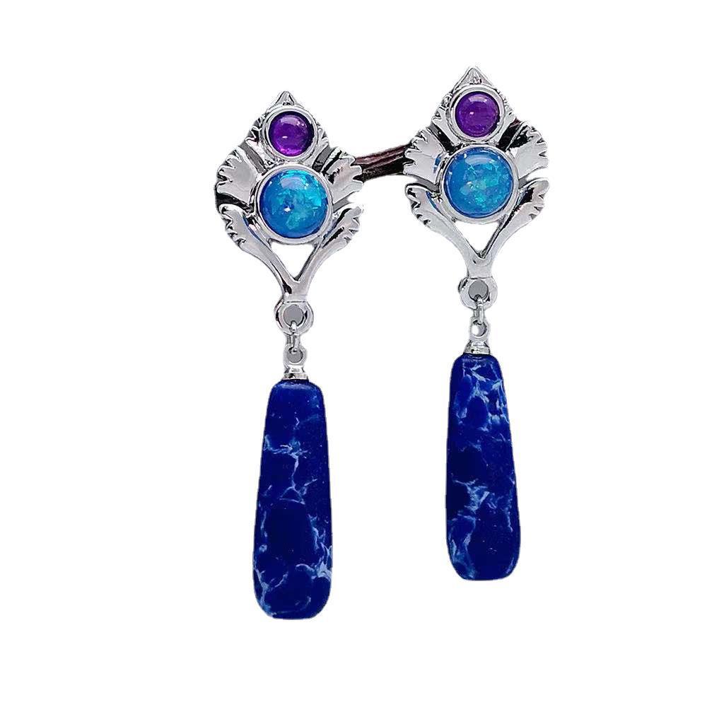 Bohemian Purple Crystal Zircon Inlaid Opal Earrings-Jewearrings