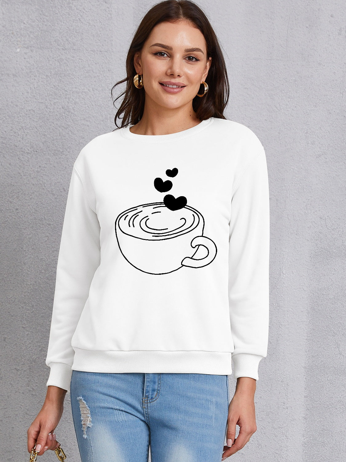 Cup Graphic Round Neck Dropped Shoulder Sweatshirt-Jewearrings