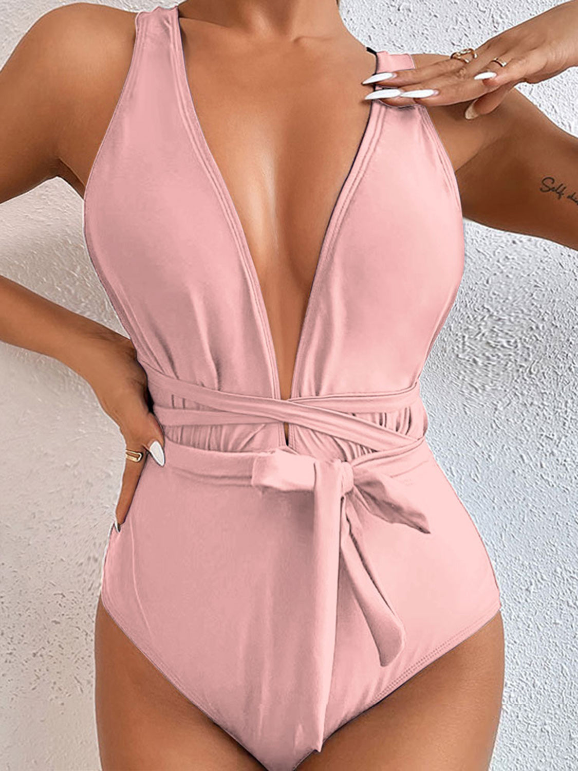 Tied Crisscross Wide Strap One-Piece Swimwear-Jewearrings