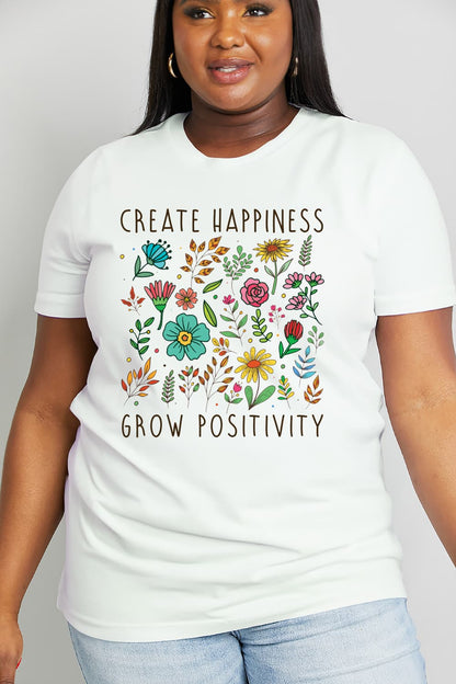 Simply Love Full Size CREATE HAPPINESS GROW POSITIVITY Graphic Cotton Tee-Jewearrings