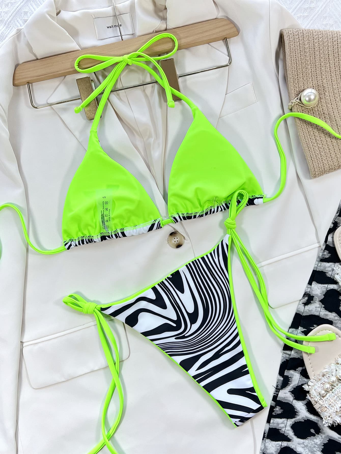 Zebra Print Halter Neck Bikini Set-Jewearrings