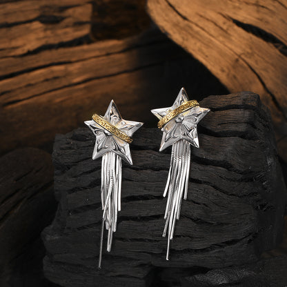 925 Sterling Silver Earrings Design Tassel Niche Five-pointed Planet-Jewearrings