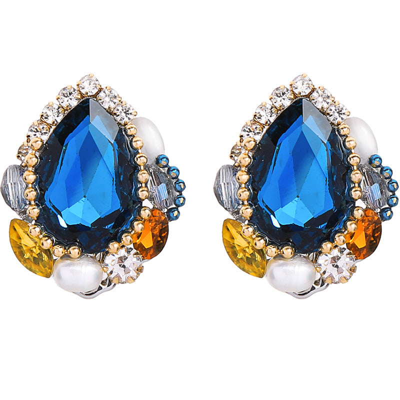 Geometric opal earrings with diamonds-Jewearrings