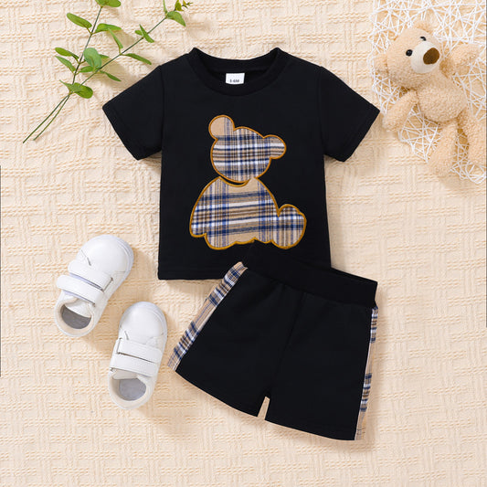 Baby Bear Graphic Round Neck Tee and Short Set-Jewearrings