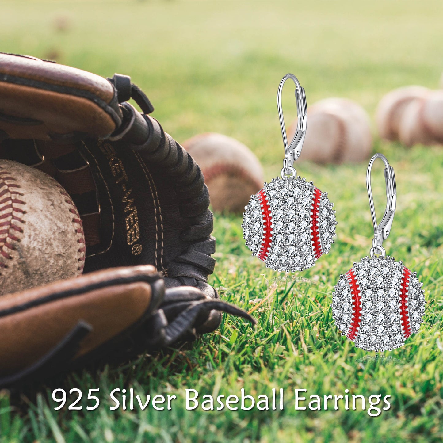 Sterling Silver Baseball Earrings Leverback Dangle Drop Earrings Sports Jewelry-Jewearrings