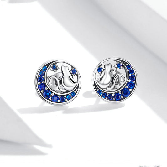 Moon Cat S925 sterling silver earrings-Jewearrings