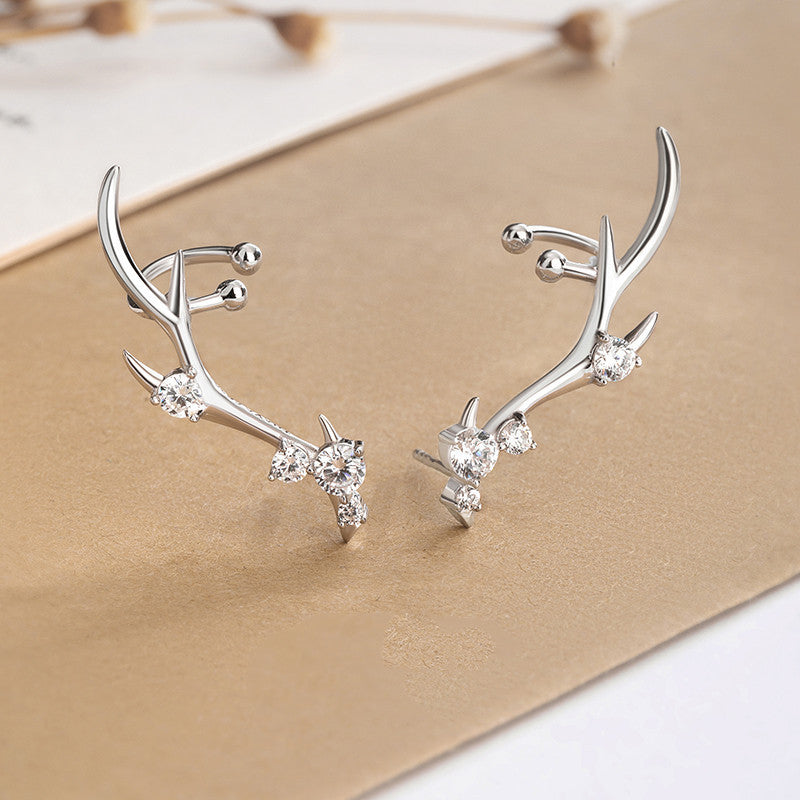 TDeer crown earrings female sterling silver-Jewearrings