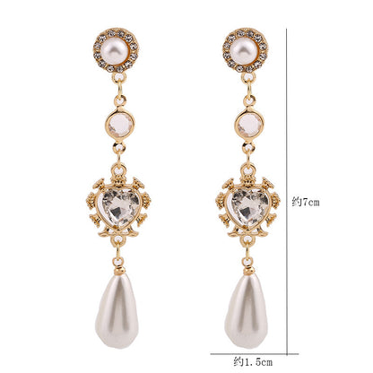 Pearl Earrings Love Rhinestones Long Earrings Women-Jewearrings