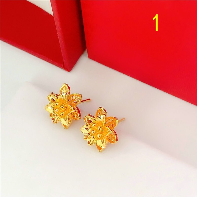 Variety Of Rose Flower Sand Gold Glossy Round Bead Earrings-Jewearrings