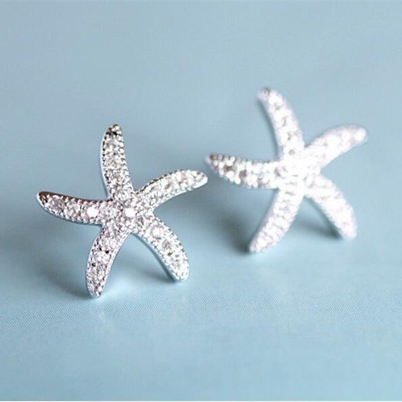 Sterling Silver Starfish Stud Earrings-Jewearrings