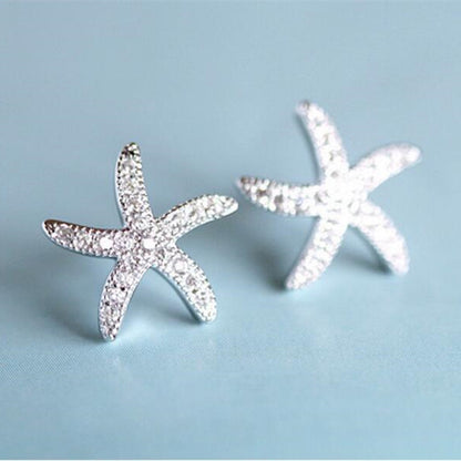 Sterling Silver Starfish Stud Earrings-Jewearrings