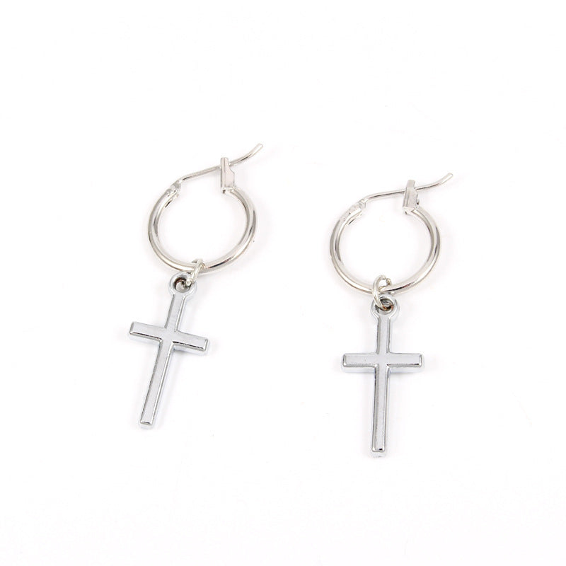 Alloy Cross Pendant Earrings-Jewearrings