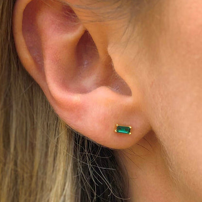 Electroplating Crystal Emerald Stud Earrings Rectangular-Jewearrings